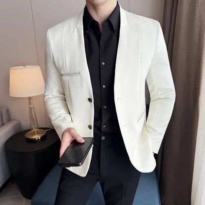 Chinese Style Collarless Suit Jacket Men Fashion Slim Fit Versatile Blazers Male Casual Business Wedding Groom Dress Jacket 2025