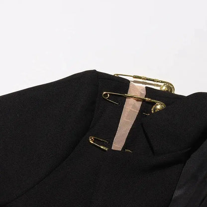 Autumn New Women Chic Blazer Asymmetrical Pin Design Single Button Slim Fit Elegant Fashion Office Lady Stylish Coat HK9876