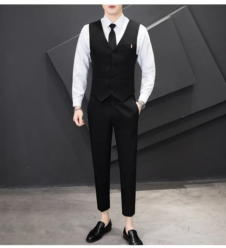 Men's Three-Piece Suit Set Fashion Business Career Waistcoat Trousers Wedding Dress Groom Best Man Decoration Body