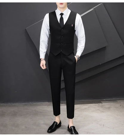 Men's Three-Piece Suit Set Fashion Business Career Waistcoat Trousers Wedding Dress Groom Best Man Decoration Body