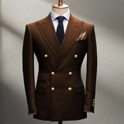 Blue Men's Suit Jacket Slimming Fashion Blazer Double Row Metal Buckle Men's Top Coat for Business Banquet Wedding