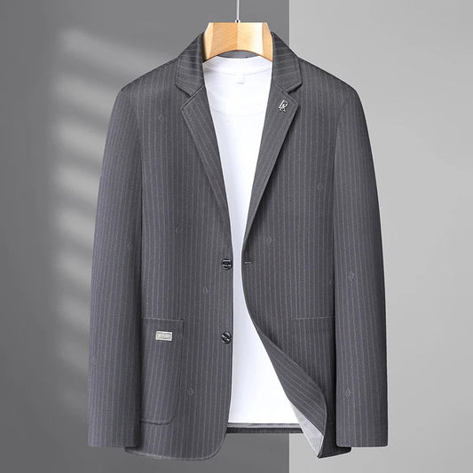 Men's Smart Casual Blazer – Single Breasted Polyester Jacket for Middle-Aged Men – Spring Autumn