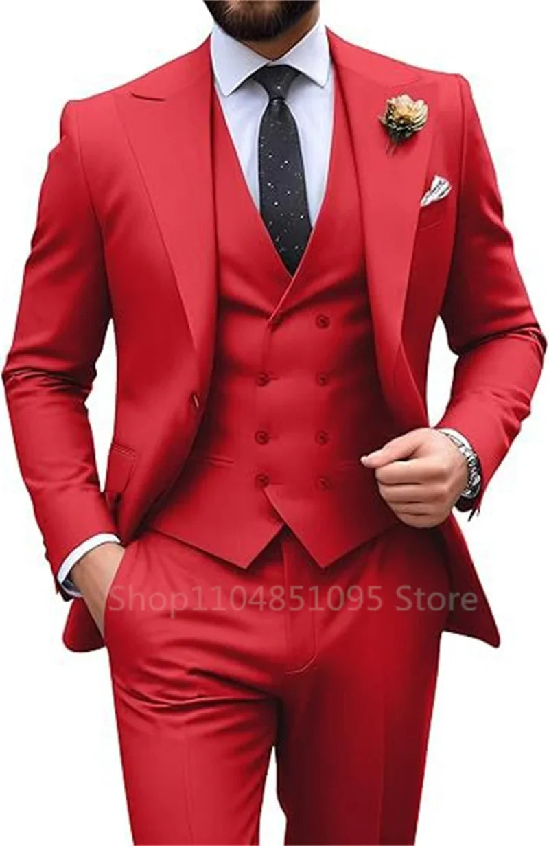 Costume de mariage beige 3 pièces pour homme, coupe slim, blazer, gilet et pantalon élégants, pour bal de promo ou cérémonie