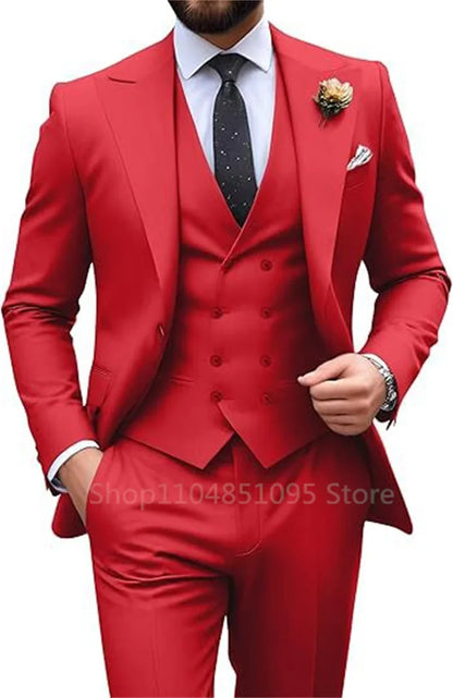Costume de mariage beige 3 pièces pour homme, coupe slim, blazer, gilet et pantalon élégants, pour bal de promo ou cérémonie