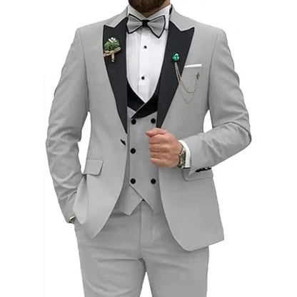 Slim Fit Peaked Lapel Formal Men Suits Solid Business Wedding Tuxedo Fashion Groom Outfit with Blazer Vest Pants for Prom Dinner