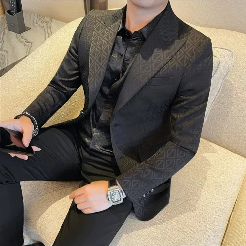 Brand Fashion Printed Blazer Jacket Men Autumn Winter Casual Suit Jackets Slim Fit Business Wedding Groom Dress Suit Handsome