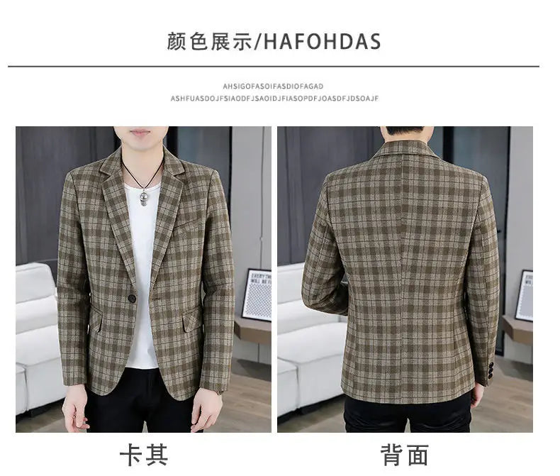 Men's Smart Casual Plaid Blazer – Single Breasted, Slim Fit, Spring Autumn