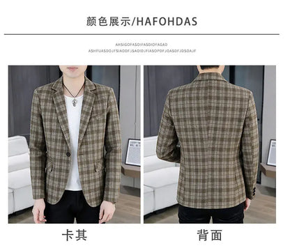 Men's Smart Casual Plaid Blazer – Single Breasted, Slim Fit, Spring Autumn