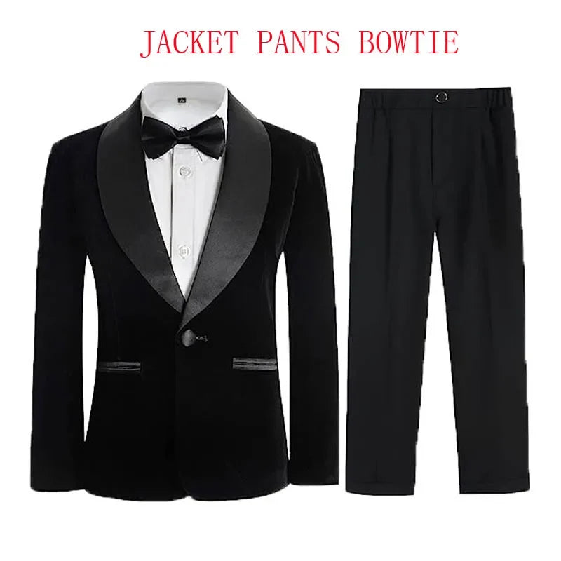 Boys Formal Suit Set 3-Piece Kids Wedding Suit Jacket Pants Bowtie for Birthday Ceremony Performance