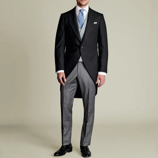 Men Suit Black With Lapel Stripe Pants For Wedding Birthday Banquet Party Prom Business Work Tuxedo Set Jacket Vest With Pants