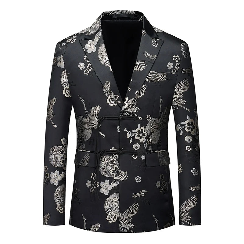 Men's Jacquard Blazer Slim Fit Single Breasted Smart Casual & Formal Wedding Jacket