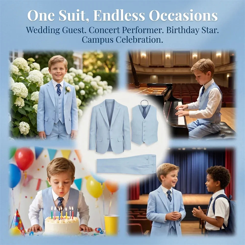 Boys 4-Piece Formal Suit Set – Single Breasted, Notched Collar, Wedding & Occasion Wear