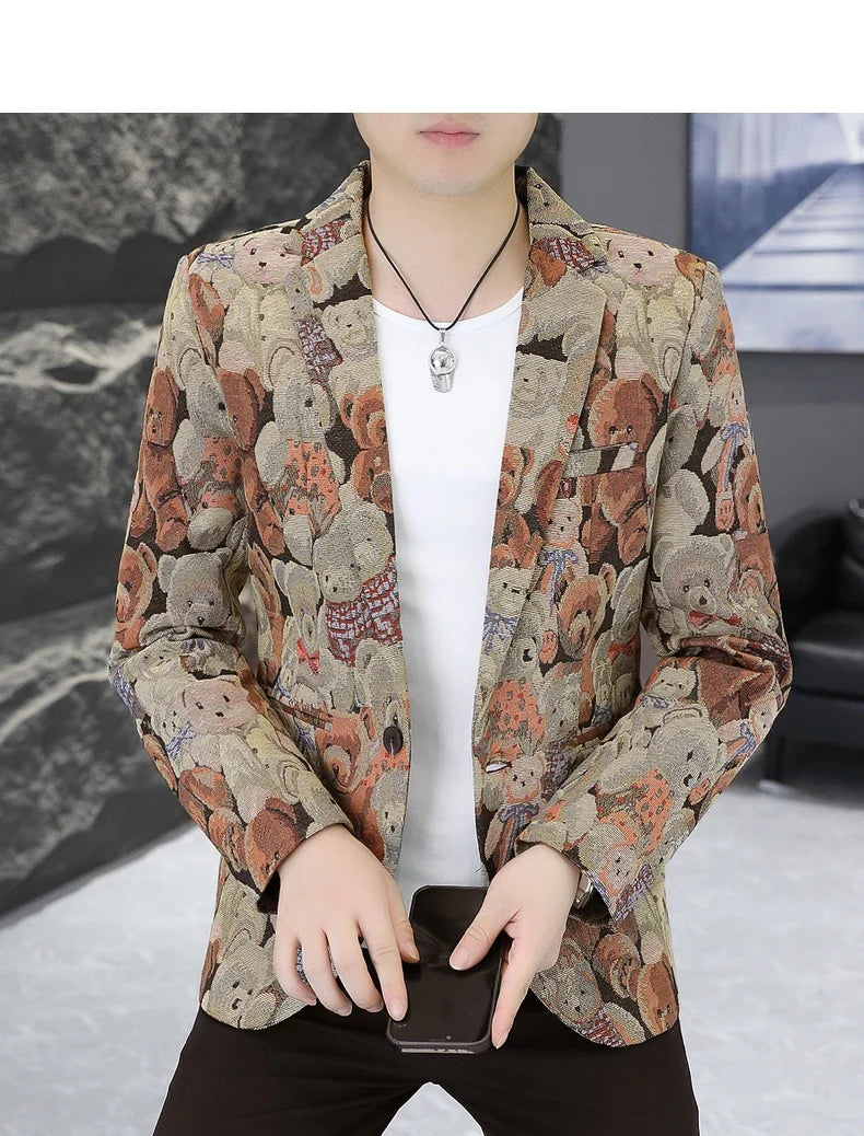 Blazer New Men's Fashionable Casual Business Gentleman Outdoor Trendy Print Banquet Versatile and Slimming Korean Version Blazer