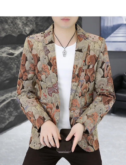 Blazer New Men's Fashionable Casual Business Gentleman Outdoor Trendy Print Banquet Versatile and Slimming Korean Version Blazer