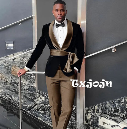 New Arrival Fashion Velvet Men's Suits 2 Pieces Wedding Groom Tuxedo Elegant Handsome Suit Set For Men Birthday Party Customized