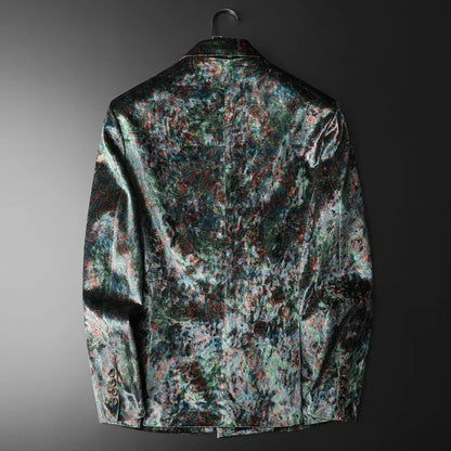 Korean Velvet Printed Suit Jacket for Men Double-breasted Social Business Jacket High Quality Casual Banquet Party Jacket 2025
