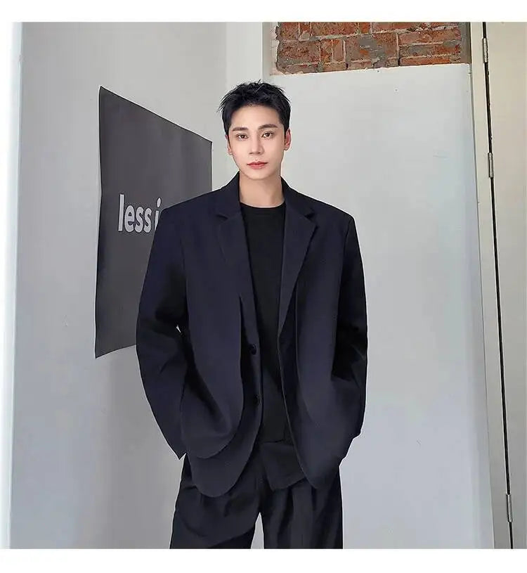 Men's British Dandy Style Blazer, Premium Textured Casual Suit Jacket, Structured Shoulders Light Mature Fashion Coat for Autumn
