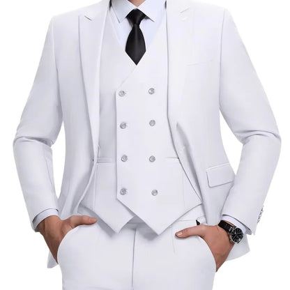 Men's Linen 3-Piece Slim Fit Suit – Blue & Beige | Peak Lapel