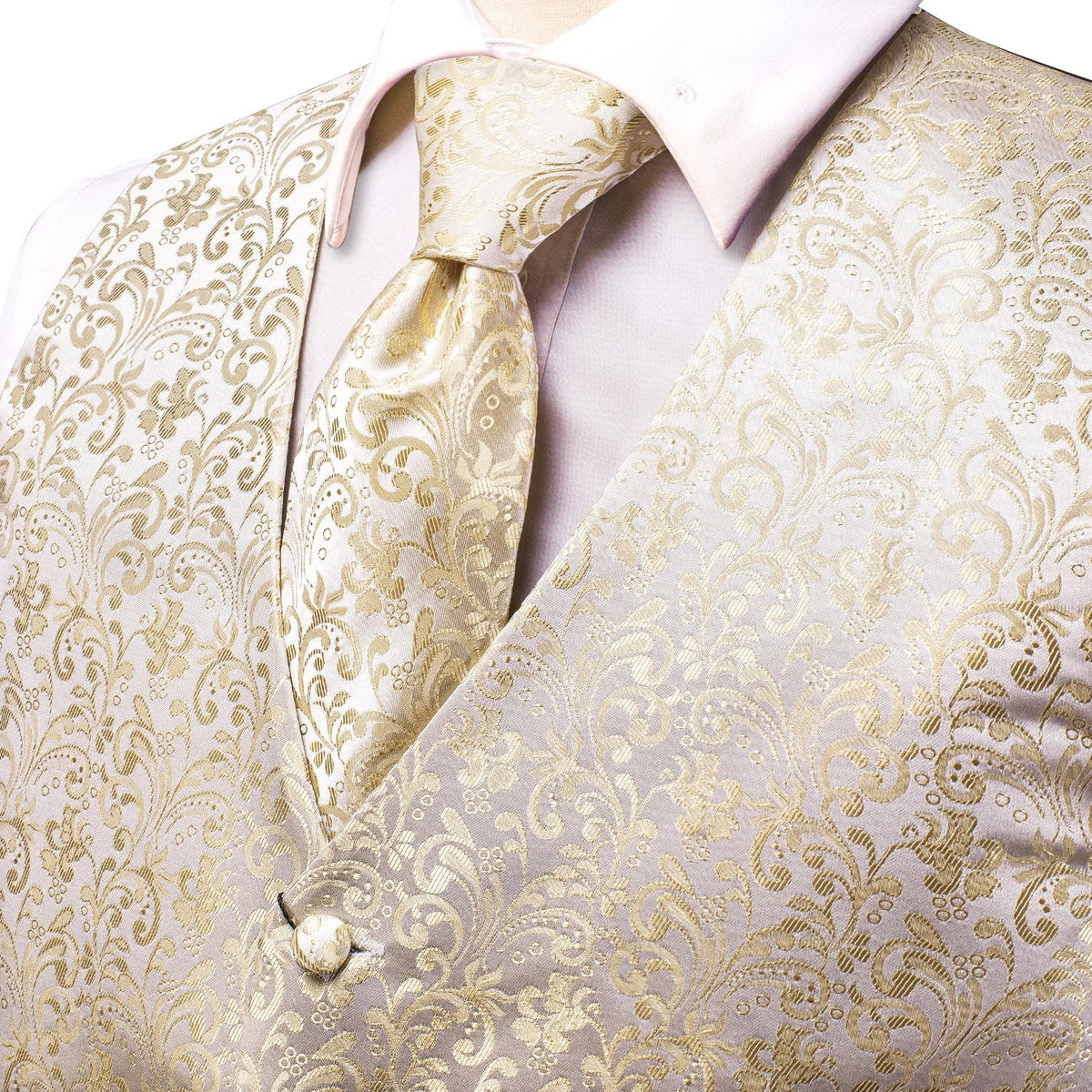 Men's Vest Suit Set – Champagne Gold Paisley Waistcoat for Weddings & Formal Events