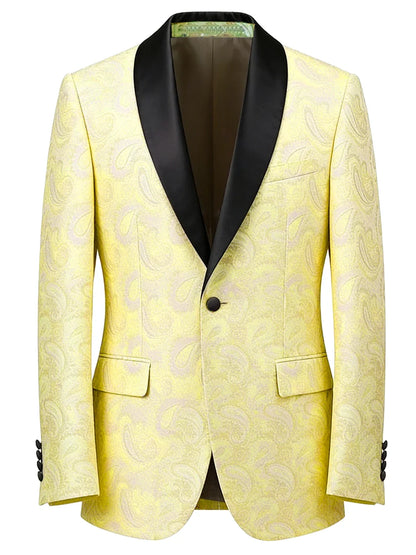 Men's Tuxedo Blazer Paisley Jacquard Shawl Lapel Single Button Slim Fit Jacket for Wedding Party Prom