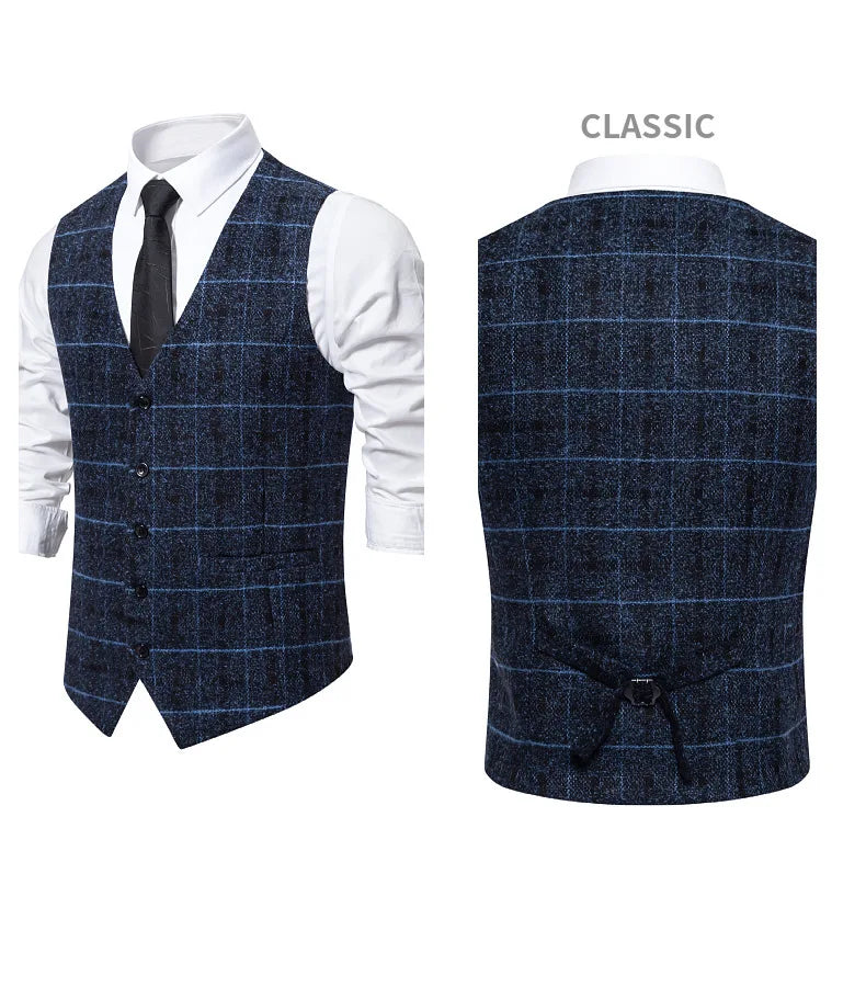 Men's Slim Fit Single Breasted Suit Vest – Plaid Waistcoat for Weddings & Banquets