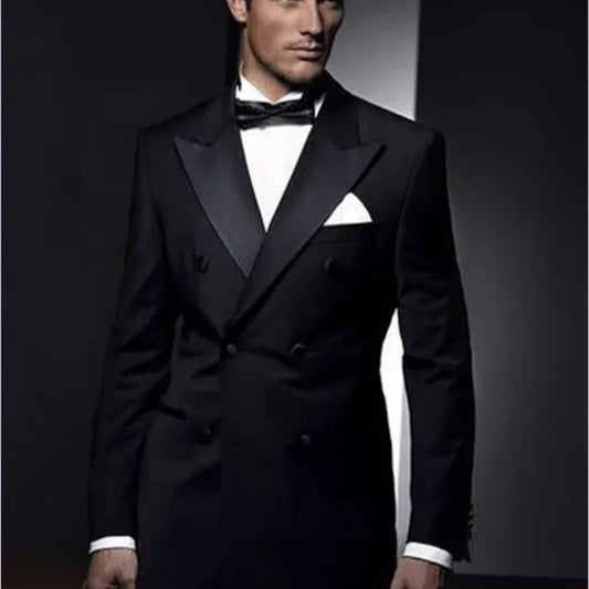 2 Pieces Black Men's Double Breasted Suit Peak Lapel Blazer Pants Wedding Concert Birthday Party Suits Groom Tuxedos