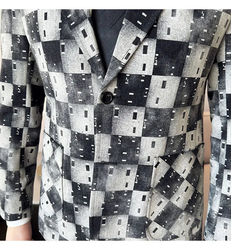 Korean Jacquard Denim Jacket for Men Autumn Winter Casual Business Men Blazers Slim Fit Wedding Social Dress Coat Men Clothing