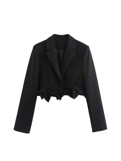 Women's Black Gothic Emo Cropped Bow Blazer Jacket Y2k 2000s Vintage Suit Coat Long Sleeve Single Breasted Outerwear Autum 2025