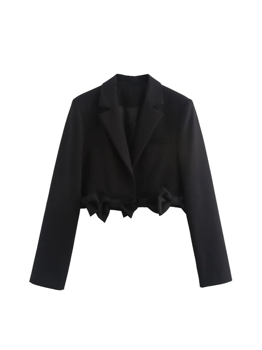 Women's Black Gothic Emo Cropped Bow Blazer Jacket Y2k 2000s Vintage Suit Coat Long Sleeve Single Breasted Outerwear Autum 2025