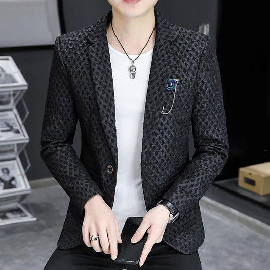 Men's Slim-Fit Casual Blazer – Autumn Single-Breasted Suit Jacket in White, Gray & Black