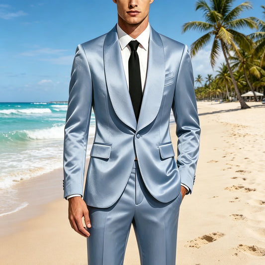 Men's Satin Shawl Lapel Suit Slim Fit 2-Piece for Wedding & Formal Events