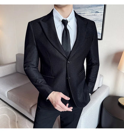 High-end Shiny Business Casual Suit Jacket Men British Style Slim Fit Office Work Men Blazers Wedding Groom Dress Coats 2025
