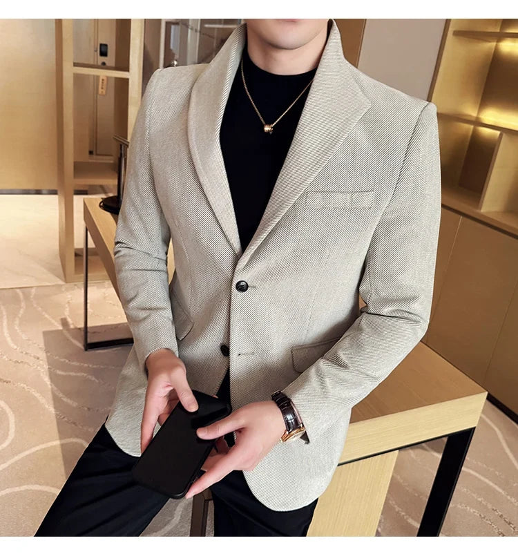 New Chinese Style Stand Collar Fashion Casual Suit Jacket Autumn Winter New Slim Fit Business Formal Social Prom Party Tuxedos