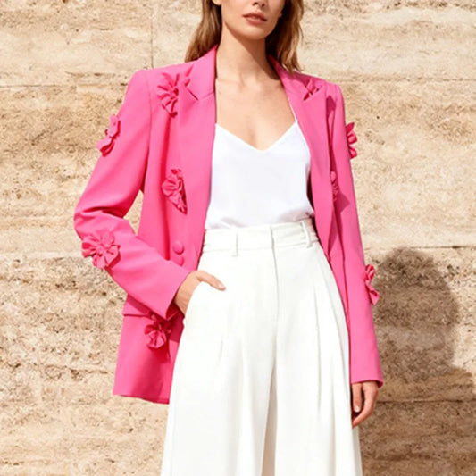 Women Luxury Blazer High-end Three-dimensional Flower Double Breasted Elegant Coat Versatile Jacket New Spring 2026 HK19539
