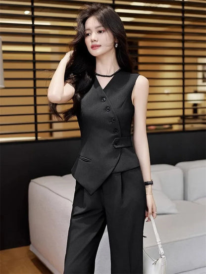 2025 Spring Summer New Women's Blazer High End Casual Vest Waistcoat Female Professional Vest V-neck Sleeveless Short Jacket