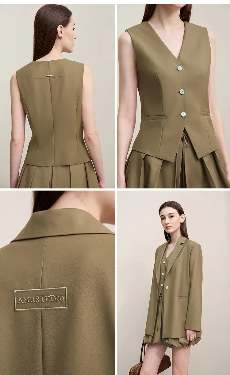 Women's Jackets 2026 Autumn New V-neck Vest Bud Shorts Separate Blazer Women's Fashionable Versatile Top Female 12641056