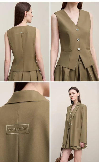 Women's Jackets 2026 Autumn New V-neck Vest Bud Shorts Separate Blazer Women's Fashionable Versatile Top Female 12641056