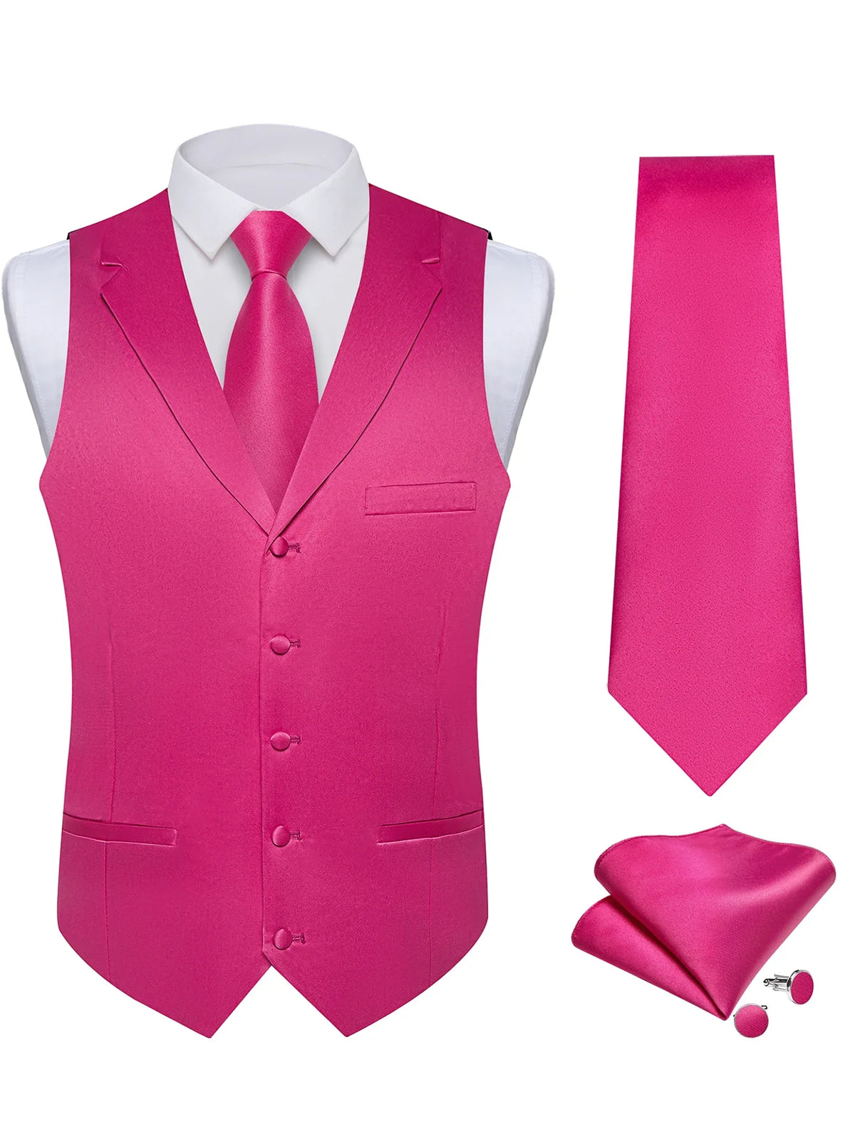 Men's Suit Vest & Tie Set – Solid Color Satin Formal Waistcoat for Weddings and Business
