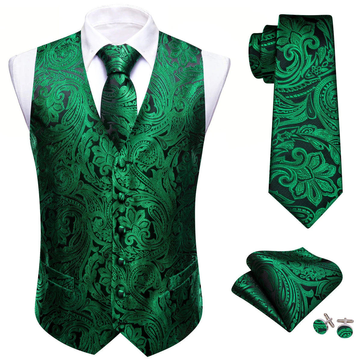 Men's Suit Vest with Matching Tie | Jacquard Paisley Waistcoat for Weddings & Formal Events