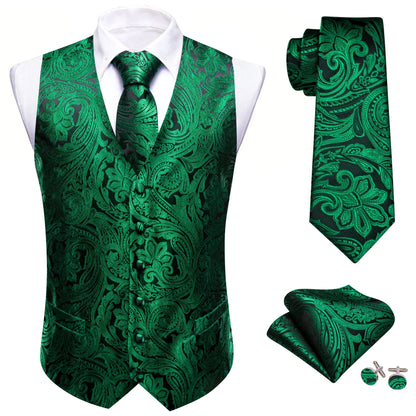 Men's Suit Vest with Matching Tie | Jacquard Paisley Waistcoat for Weddings & Formal Events
