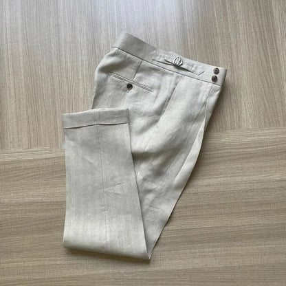 Men Thin Slim Fit Top Quality Beige White Linen Suits Matching Sets Spring Summer Comfortable Two Piece Set Casual Outfits 2025
