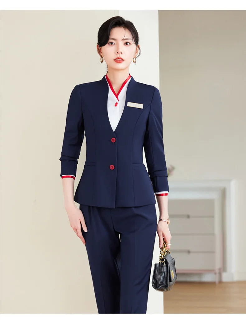 2024 fashionable professional womens clothing. Two-piece long-sleeved suit + pants. High quality slim fit womens business