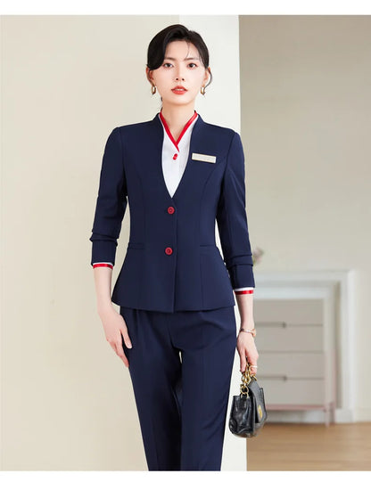 2024 fashionable professional womens clothing. Two-piece long-sleeved suit + pants. High quality slim fit womens business