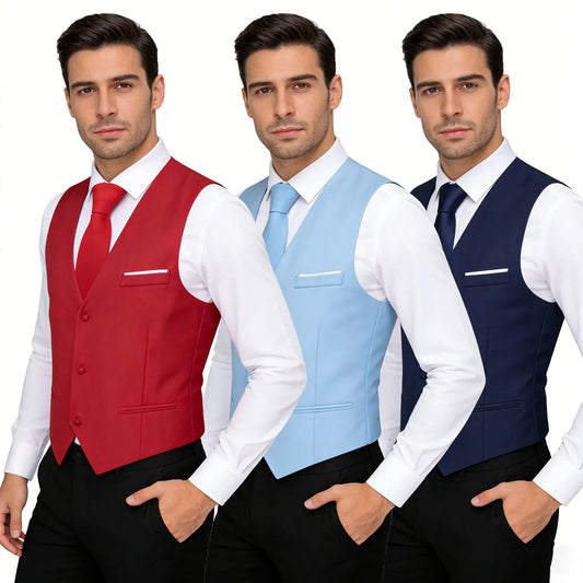 Men's Satin Waistcoat Set – Vest, Tie, Bow Tie, Hanky & Cufflinks for Weddings & Formal Events