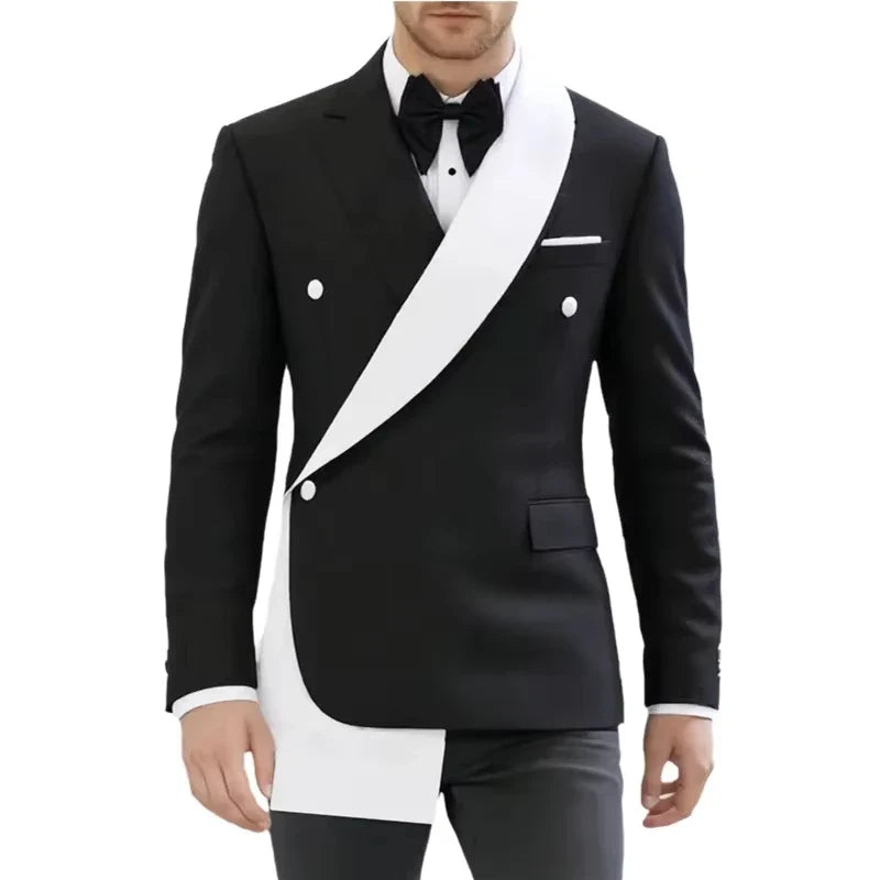 1 Piece Blazer Men's Black White Patchwork Suit Jacket Stage Host Wedding Banquets Party Blazer Asymmetrical Design