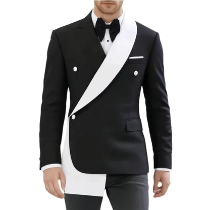1 Piece Blazer Men's Black White Patchwork Suit Jacket Stage Host Wedding Banquets Party Blazer Asymmetrical Design