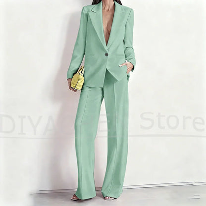 Women's Suit Set Peak Lapel One Button Blazer and Wide-Leg Pants Fashion Formal Casual Party Office Stylish Pants Sets Two Piece