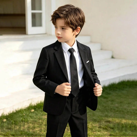 Boys Black Formal Suit Set Kids Wedding Party Dress Outfit Blazer Pants Children Performance Tuxedo Gentleman Birthday Costume