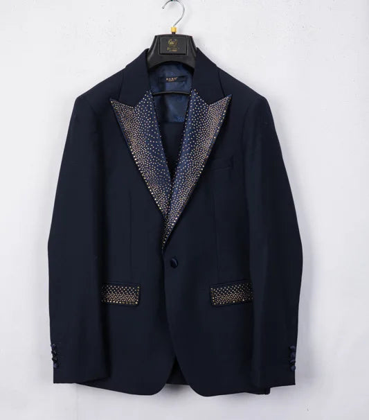 Rhinestone Lapel 3 Piece Suit Set (vest+Blazer+Trousers) Business Formal Casual Suits Wedding Groom Party Stage Men's Suit M-5XL