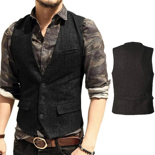 Men's Herringbone Suit Vest – Slim Fit Single Breasted Waistcoat for Weddings & Formal Events